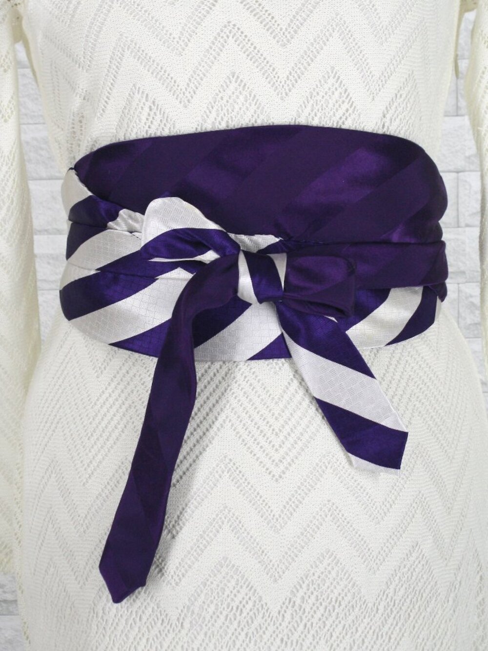 HAND CRAFTED Belt Necktie Upcycled Cummerbund Wrap Wide Obi Waist Sash Purple